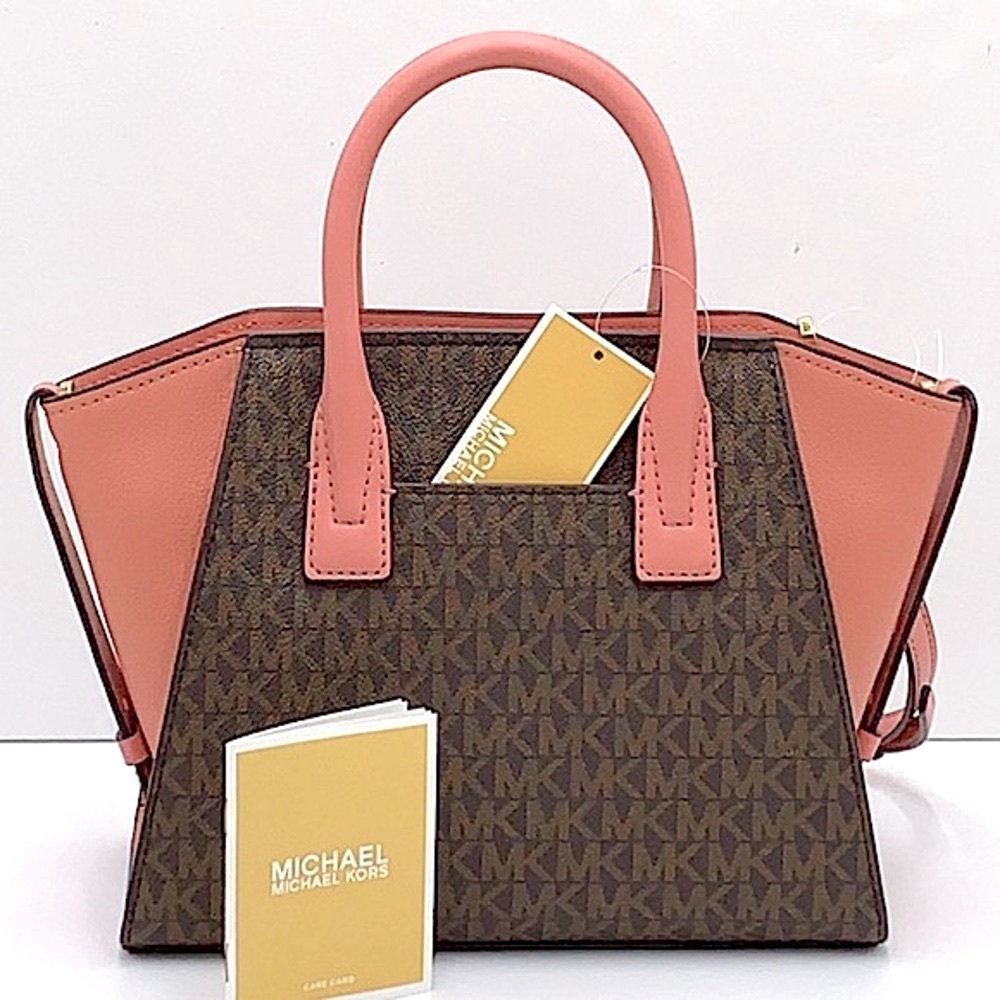 Michael Kors Avril Small Logo Top-Zip Satchel Sunset Rose - Picture 4 of 16